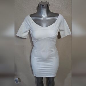 Just Me Off-Shoulder White Mini Dress